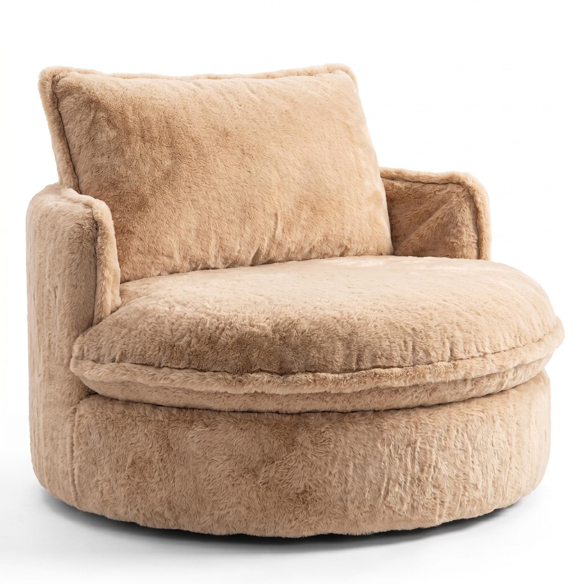 Fluffy Faux Fur Swivel Round Accent Chair