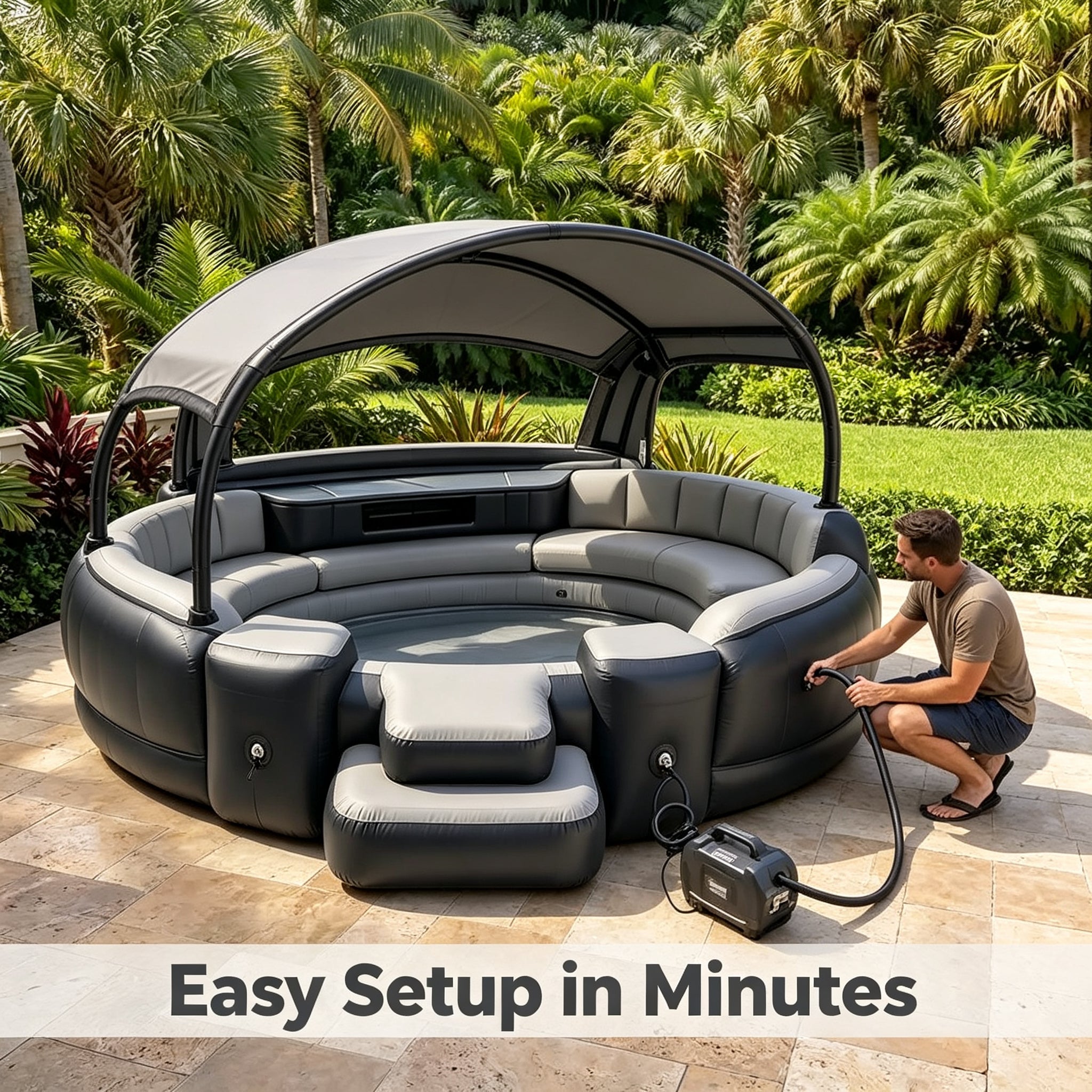 Inflatable Pool with Canopy  LED Lights