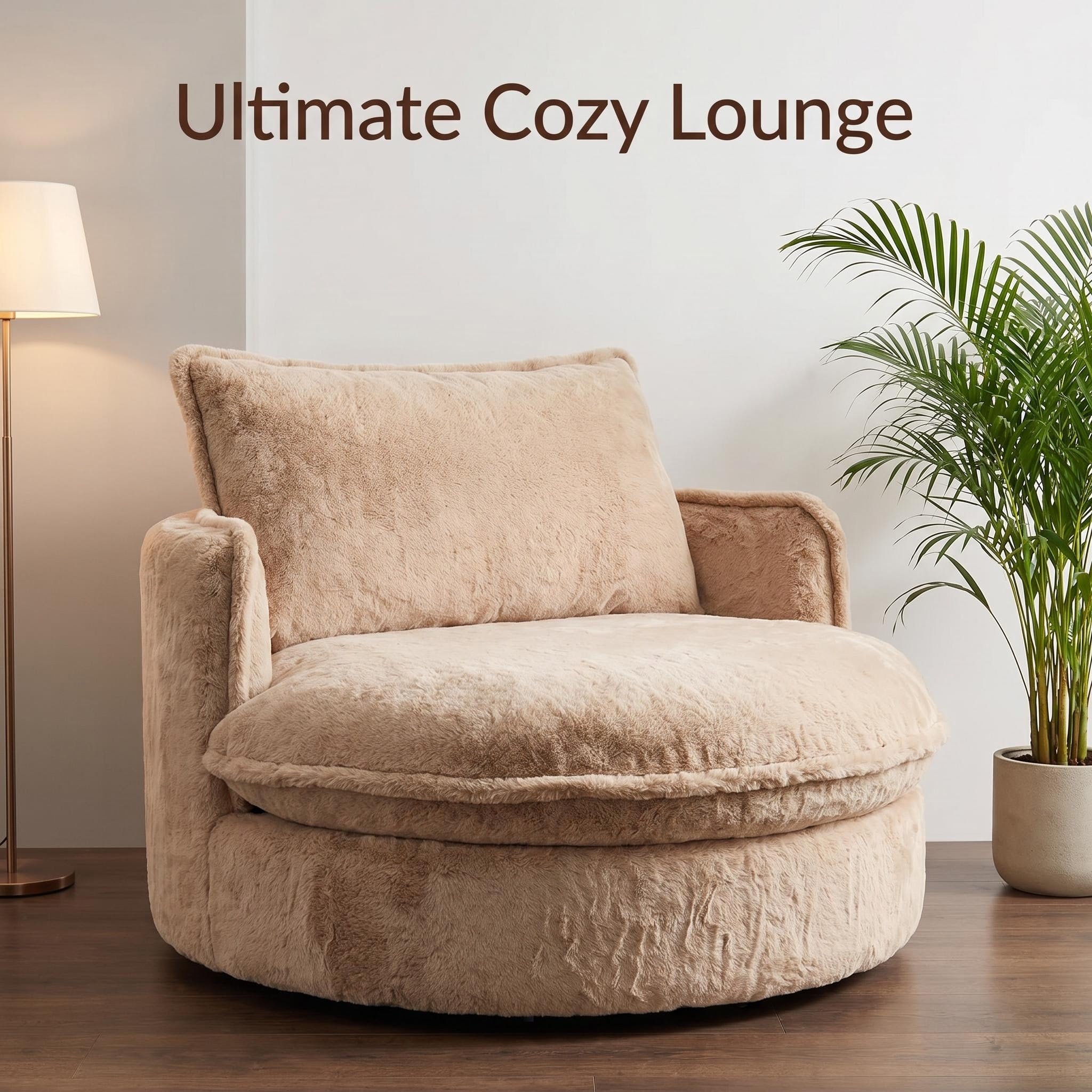 Fluffy Faux Fur Swivel Round Accent Chair