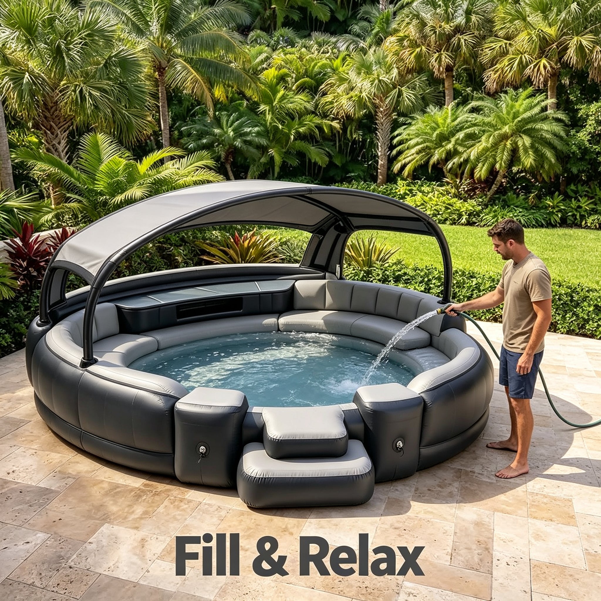 Inflatable Pool with Canopy  LED Lights
