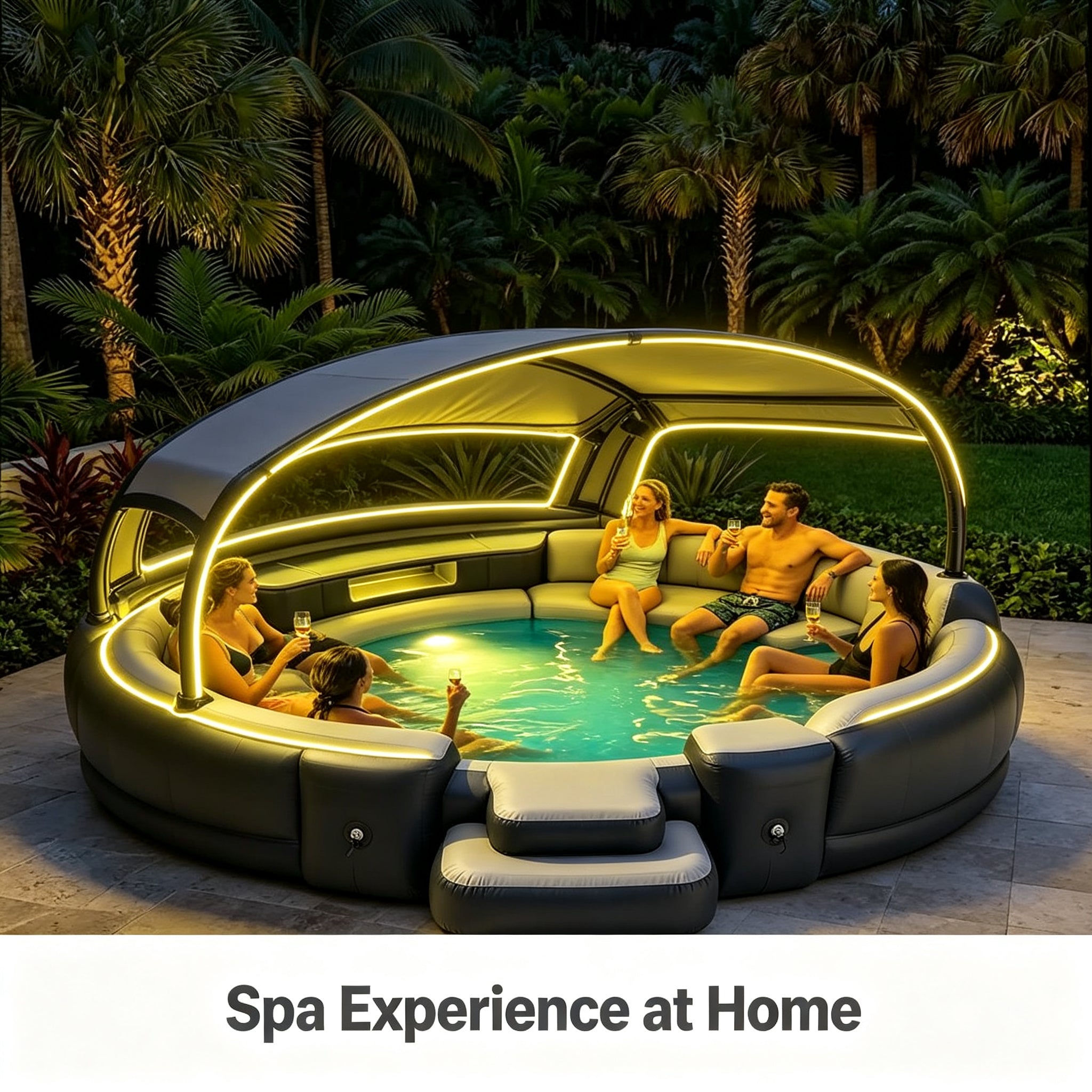 Inflatable Pool with Canopy  LED Lights