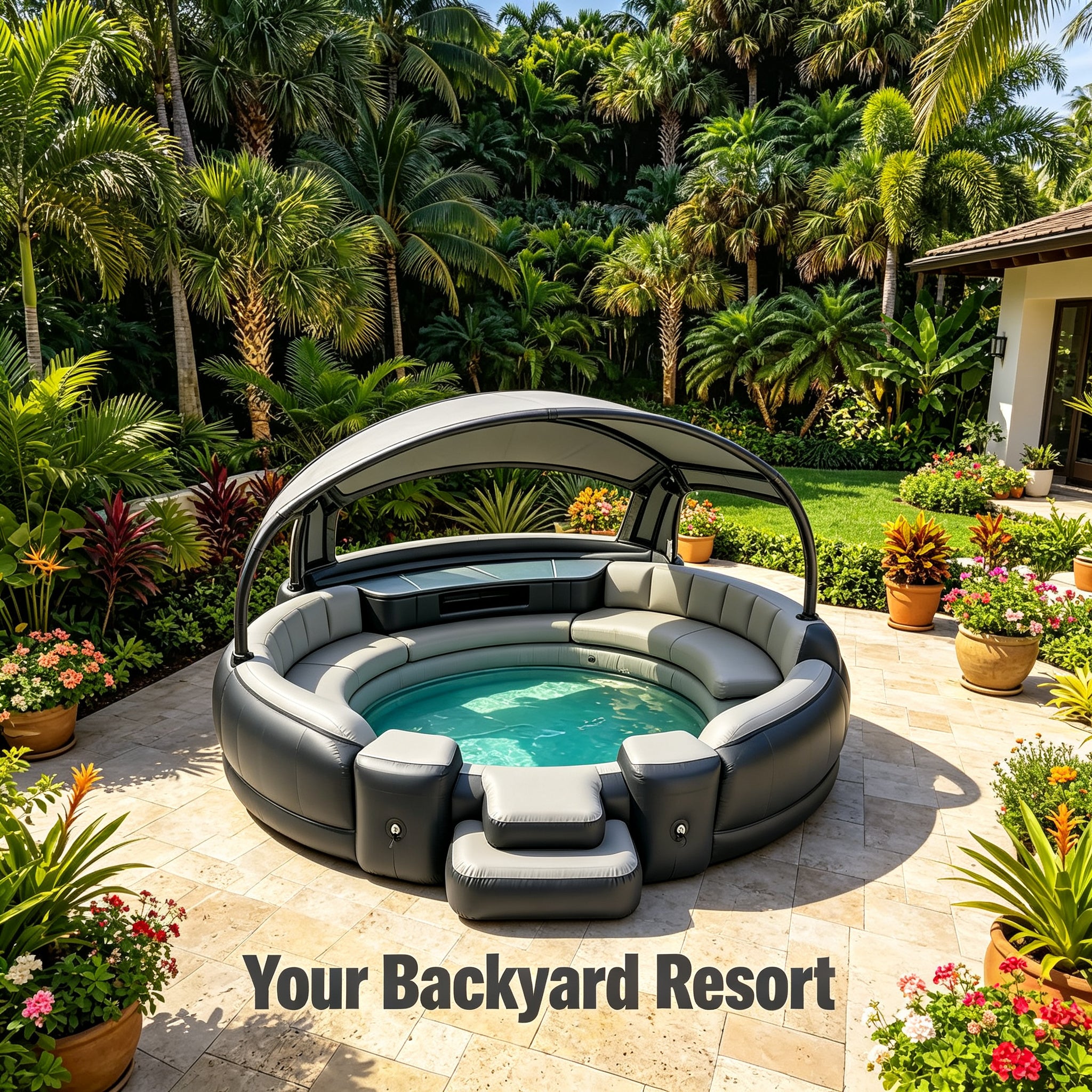 Inflatable Pool with Canopy  LED Lights